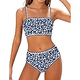 ADIFUN Girls Swimsuit Adjustable Shoulder Straps with Chest Pad Bikini with Cover Up Skirt 3 Piece Bathing Suit for Teen Girl