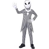 Boys 3PCS Skeleton Costume Skull Halloween Cosplay Outfits Jumpsuit with Mask Gloves 5-12 Years