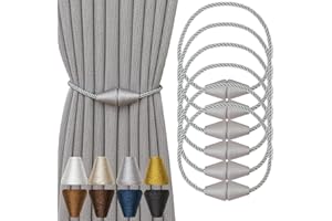 Contoeey Magnetic Curtain Tiebacks 6 Pack Outdoor Rope Curtain Tie Backs Decorative Window Treatment Holdbacks for Home Decorative Curtain, Grey