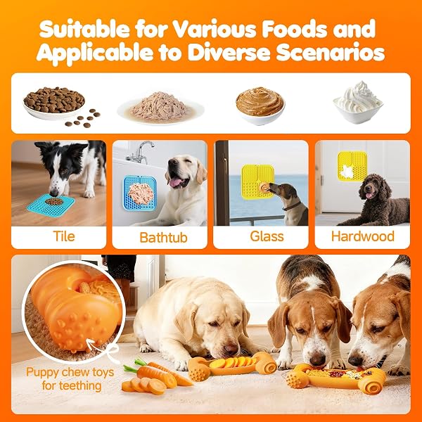 DEPURE DOG ENRICHMENT TOYS 4 PACK – DOG TOYS TO KEEP THEM BUSY, LICK MAT & BOWL WITH PEANUT BUTTER,FROZEN TREAT PUZZLE DISPENSER FOR ANXIETY RELIEF, REDUCE BOREDOM, PERFECT FOR BATHING GROOMING