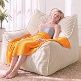 HUGHEAVEN Comfy Bean Bag Chair for Adults &amp; Teens, Reading &amp; Gaming | Giant Corduroy Bean Bag Couch with Lay-Back Design, Plush Lounge Sofa Chair for Relaxing, Living Room &amp; Bedroom, Beige