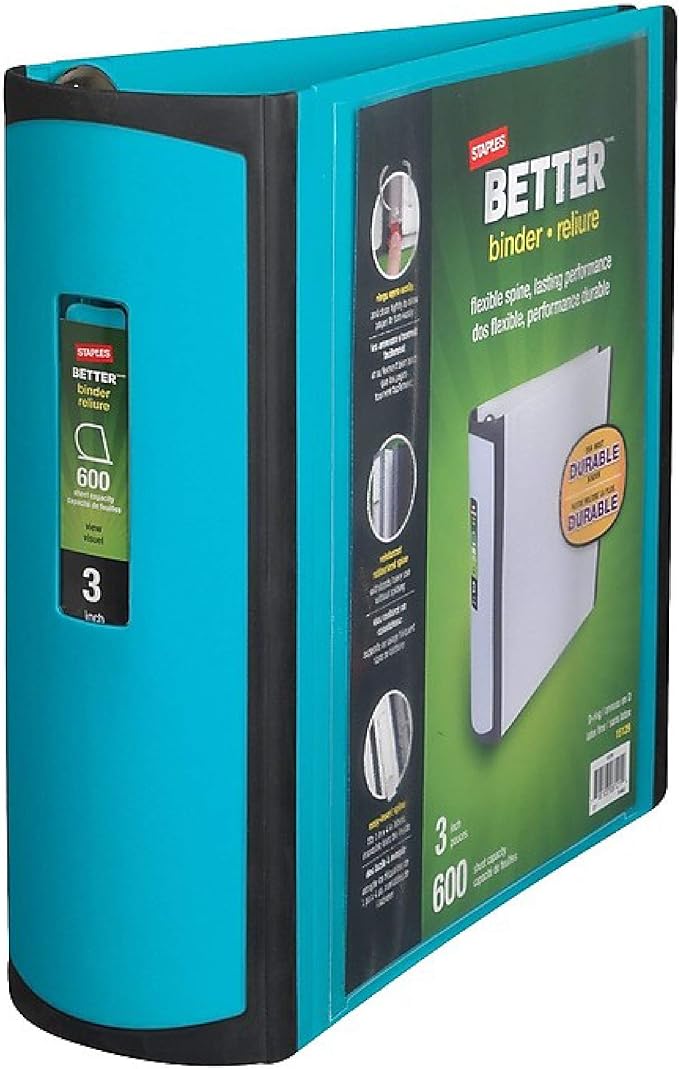 Staples 3 Inch BetterView Binder with DRings (Teal) Amazon.ca Office