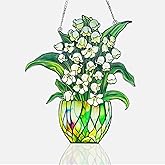 Flower Sun Catchers Indoor Window, Lily of The Valley Suncatcher Stained Glass Window Hanging, Flower Suncatchers for Porch & Garden - (UV Printed)
