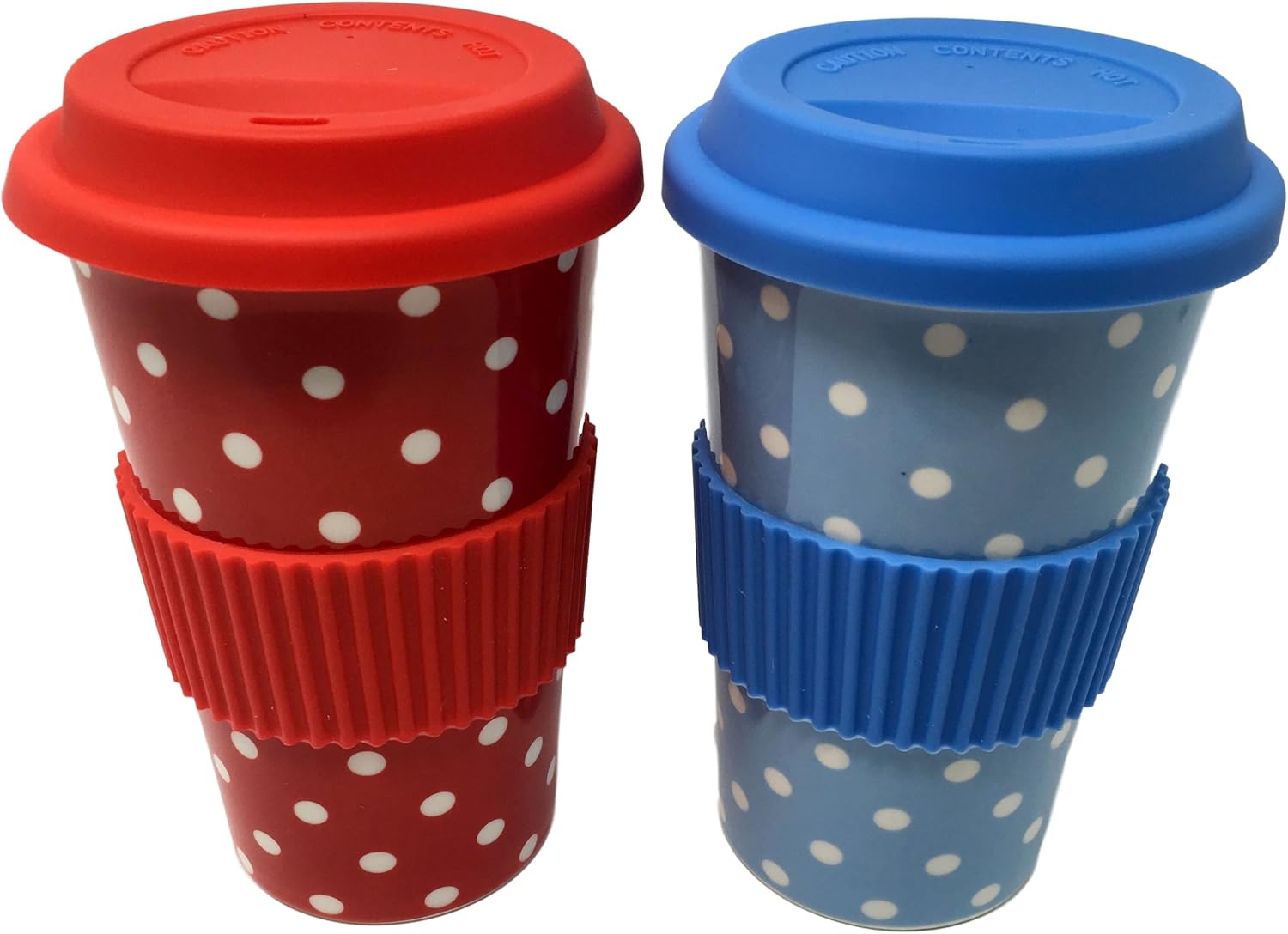 Ceramic Travel Mugs Set Of 2 High Quality Fine China Polka Dot Design Amazon Co Uk Kitchen Home