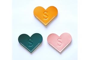 PQ BEES Full Grain Leather Bookmarks, Initial Personalized Bookmarks for Reading, Custom Handmade Corner Bible Heart Shape Bookmarks for Women Men Kids Bookworms, Christmas Book Lovers Gifts (S)