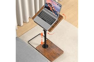 DATAROAD SELEAD TV Tray Table for Couch, Height Adjustable/360° Swivel/180° Flip-Over Panel Design C-Shaped End Table, Sofa Arm End Side Table with Phone & Tablet Slot for Eating, Laptop,Couch Bed (Vintage Brown)