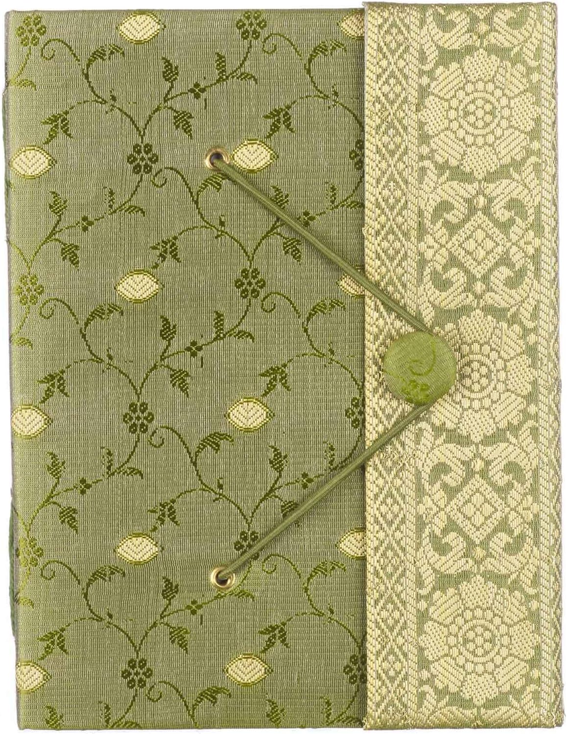 Sari Journal Large 14cm x 18.5cm, Green, Unlined Recycled Paper, Elastic Closure, Notebook and Diary, Indian Stationery Gift
