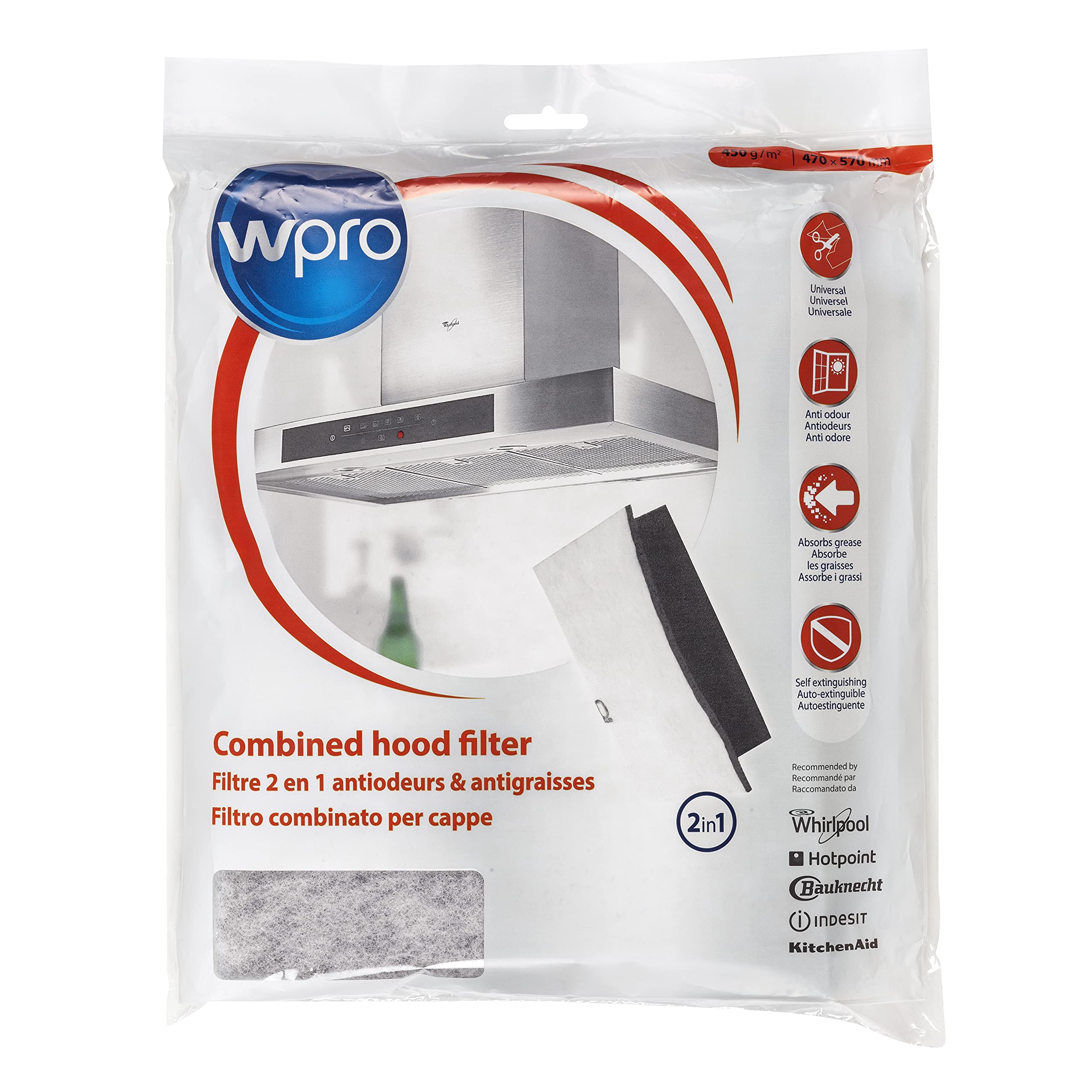 Wpro UCF016 - Extractor hood Accessory Filter for Extractor Hood/Activated Charcoal & Grease Filter Set/Universal/Can be cut to fit