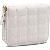 LJCZKA Small Wallet for Women Girls Bifold Quilted Leather Pocket Wallet Accordion Card Holder Wallet Compact Wallet (White)