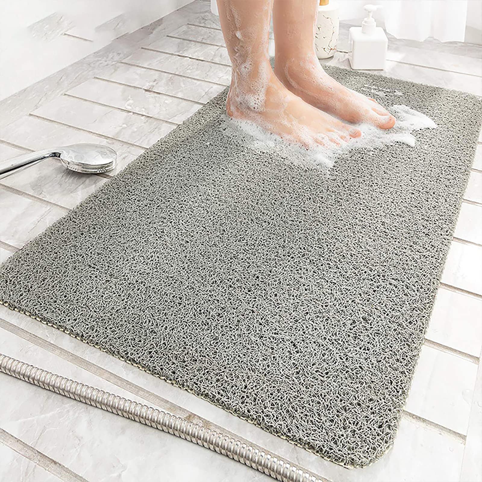 Lurowo Loofah Shower Mat, Non Slip Bath Mats with Drain for inside Shower, Soft Comfort Massage PVC Bath Rugs Quick Drying for Bathroom, 40*80cm (Grey-40x80cm)