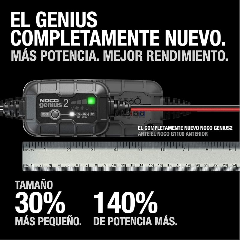 GENIUS2: Cargador Inteligente de baterías 2A 6V/12V – Mantenedor automático y desulfatador – Protección contra sobrecarga y compensación térmica – para baterías de Plomo y Litio