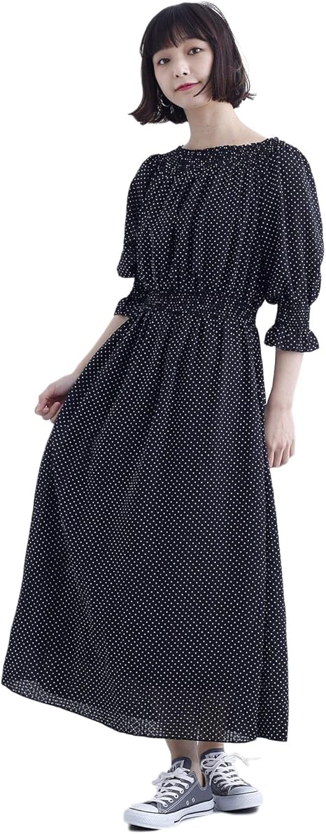 Amazon メルロー Merlot ドット柄ウエストギャザーワンピース2762 Free ブラック ワンピース チュニック 通販 Amazon メルロー Merlot ドット柄ウエストギャザーワンピース2762 Free ブラック ワンピース チュニック 通販