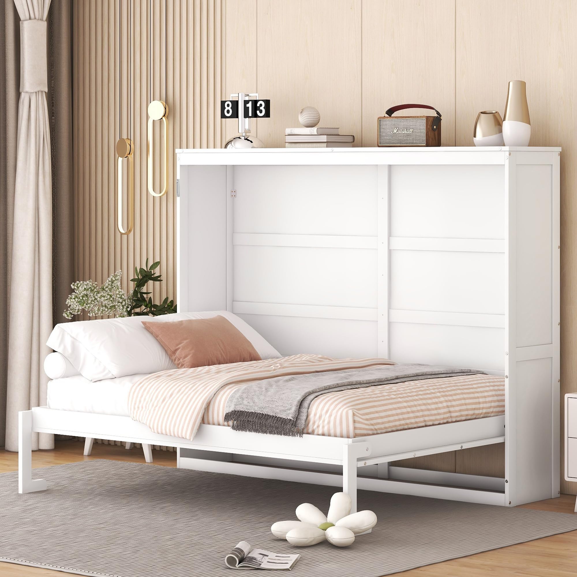 Photo 1 of **BOX 2 OF 2
Murphy Bed with Slats,Space-Saving Design Wall Bed Frame for Bedroom,No Box Spring Needed (White, Full)