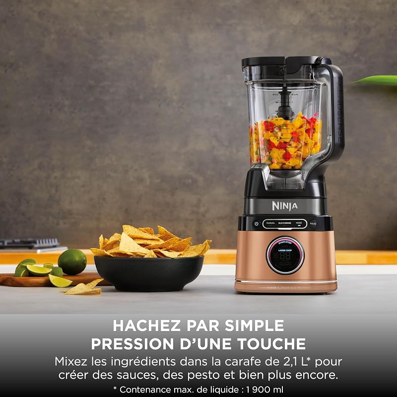 Detect Power Blender Pro & Single Serve 2-en-1, mixeur 1200W avec récipient 2L, 1 gobelets individuel, mixeur pour smoothies et boissons glacées, hachage de légumes, Noir & Cuivre, TB301EUCP