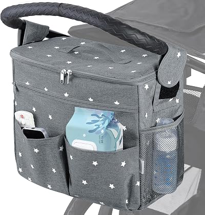 Orzbow Large Pram Bag 22L Stroller Organizer with Cup Holder Grey