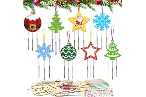 Fennoral 12 Pack Christmas Wind Chime Kit for Kids Make You Own Christmas Wind Chimes DIY Coloring Wooden Christmas Craft for Girls Boys Christmas Party Ornaments Christmas Tree Decoration