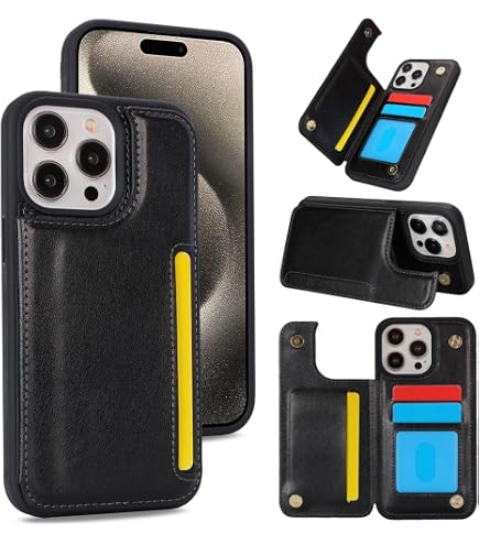 Custodia IPhone 14 Pro Max Portafoglio Con Specchio E Cavalletto - LEMAXELERS, PU Oro - 2