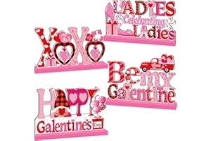 XHCYGWY 4Pcs Galentines Day Decorations Table Wooden Centerpiece Happy Galentines Day Party Table Decorations XOXO Table Topper Signs Photo Prop for Ladies Party Tiered Tray Decor