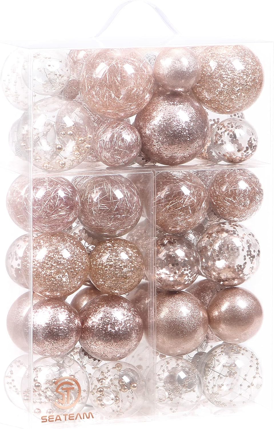 Ornaments - Sea Team Multi-Size Shatterproof Clear Plastic Christmas Ball Ornaments Decorative Xmas Balls Baubles Set with Stuffed Delicate Decorations (48 Counts, Rose Gold)