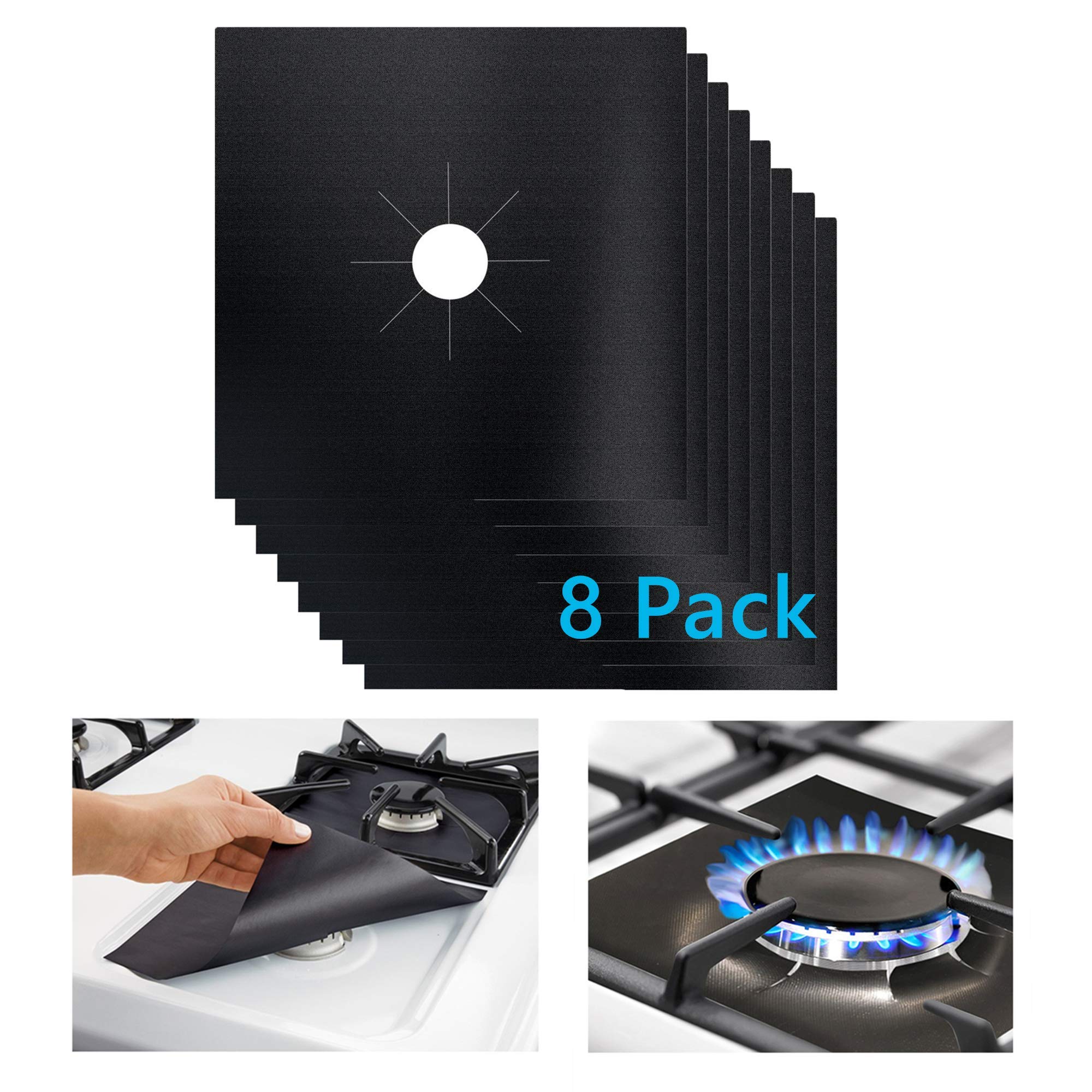 B. SHINE Stove Burner Covers - Reusable Gas Stove Burner Liners Gas Range Protectors, Keep Your Gas Stovetop Clean, Size 10.6”x 10.6”, 8 Pack