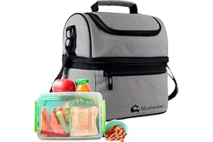 Bluelander Lonchera Portátil para Adulto, Dos Pisos Aislamiento Térmico, Bolsa Hielera de Almuerzo para Hombre y Mujer con Asas, Correa Ajustable Para Hombro, Impermeable y Térmica (Gris)