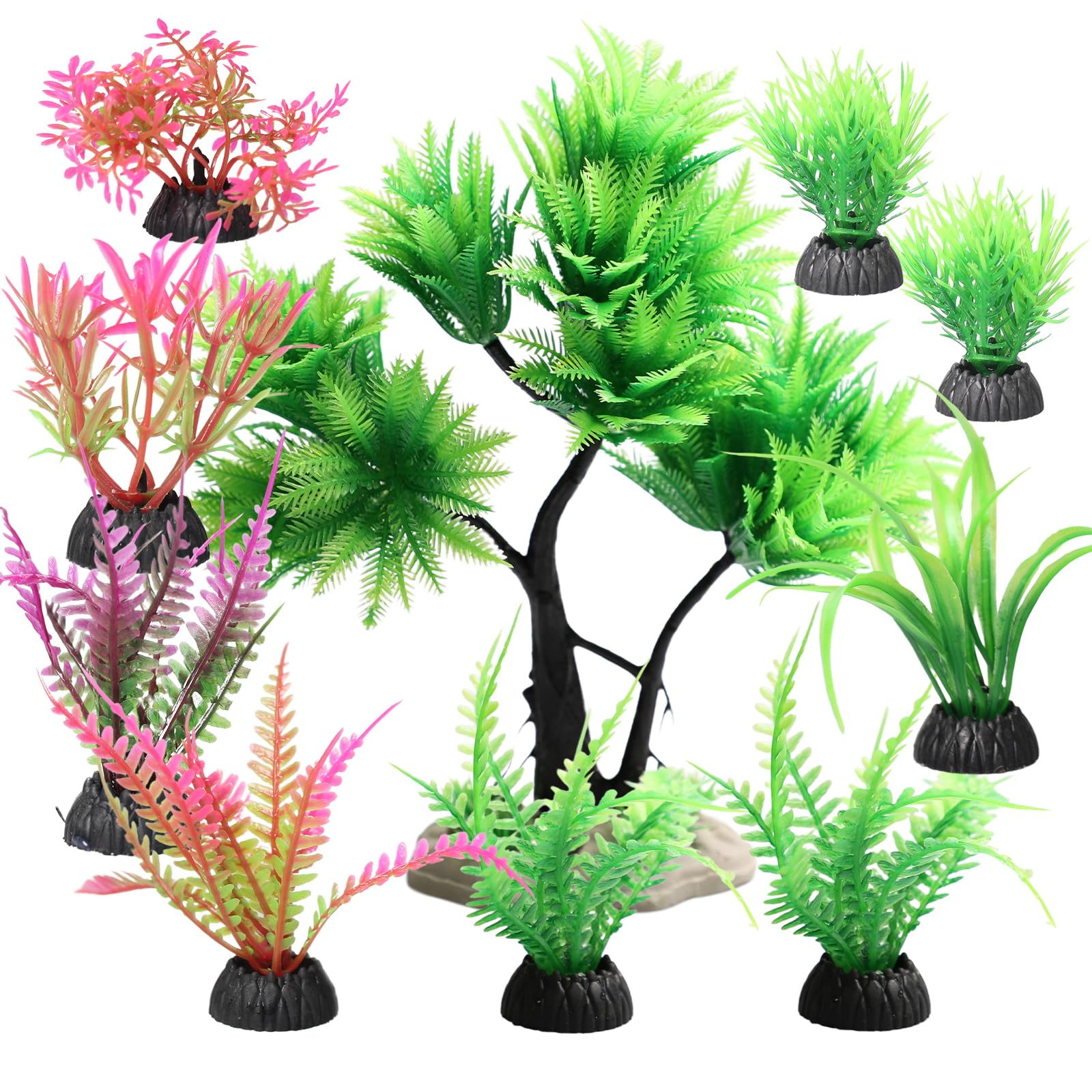 BAILMOLI AILMOLI Aquarium Plants Tree Decorations Fish Tank Plastic Plant Decor Set Ornaments Accessories Green Color