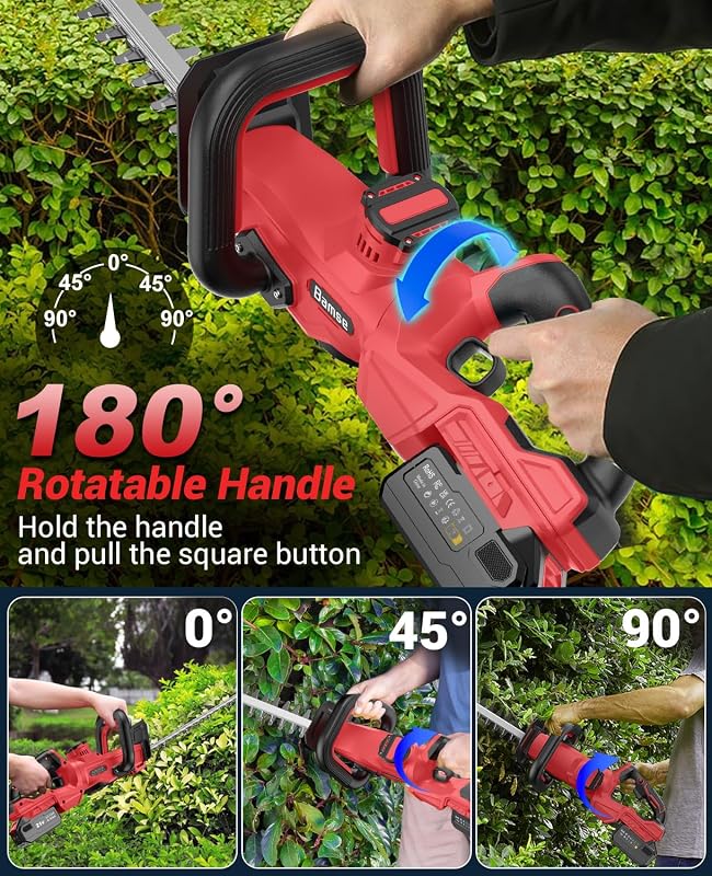 Taille Haie Batterie 21V, Taille Haie Electrique avec Batterie 4.0Ah, 180° Réglable, 51 cm Longueur de Coupe, 16 mm Écartement des Dents, Couvercle Lame pour Haies, Branches, Arbustes, Rameaux