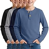 LessonZoo 4 Pack Boy's Long Sleeve Henley Shirts, Waffle Thermal Cotton Blend Tops Fall Winter Breathable Tees 5-14 Years