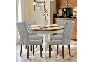 COLAMY Upholstered Parsons Dining Chairs Set of 4, Fabric Dining Room Kitchen Side Chair with Nailhead Trim and Wood Legs - Boho