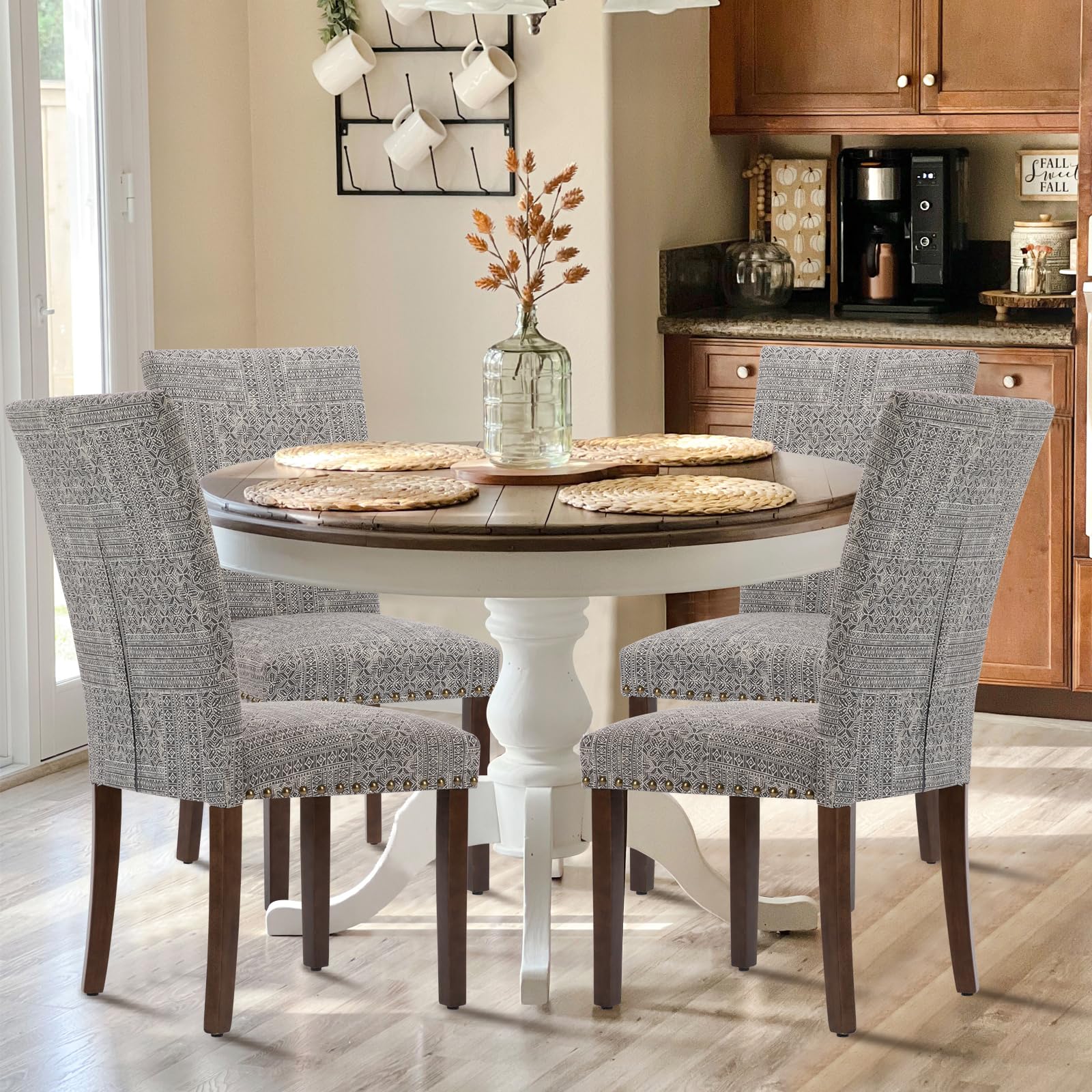 Photo 1 of ***********ONLY 2 CHAIRS/missing hardware*********COLAMY Upholstered Parsons Dining Chairs Set of 4, Fabric Dining Room Kitchen Side Chair with Nailhead Trim and Wood Legs - Boho