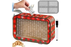 GIFTOTA Christmas 4-in-1 Wooden Money Saving Challenge Box - Fully Assembled Piggy Bank ($1000/$3000/$5000/$10000) - Kakeibo Money Box with Counter and Dry Erase Pen - Money Bank for Cash Coin - Best Gift