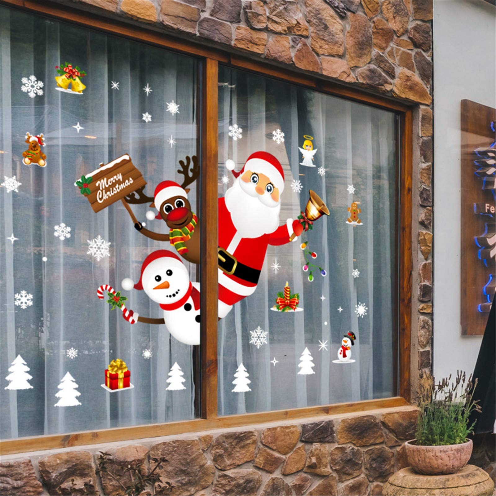 Yehapp 1 Set of Large Size Merry Christmas Wall Stickers, Fashion Santa Claus Window Room Decoration PVC Vinyl New Year Home Office Party Decor, Removable Decals Reusable Big Snowflake Stickers