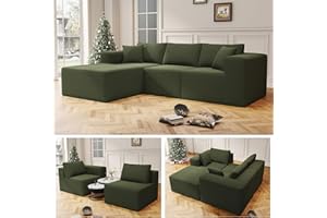 SYFERLORY 108" Cloud Sectional Couch with L-Shape Chaise,4 Seat Modern Modular Sofa with Deep Seat, Upholstered Couches for Living Room Bedroom, Sectional Boneless Couch (Green, 108"+Left Facing Chaise)
