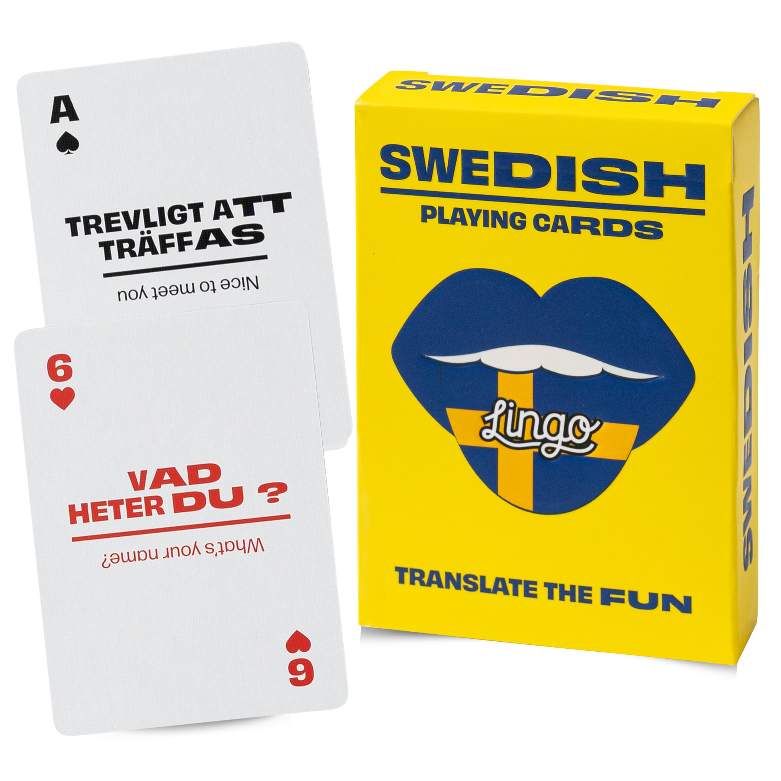 Lingo Playing Cards | Language Learning Game Set | Fun Visual Flashcard Deck to Increase Vocabulary and Pronunciation Skills - 54 Useful Phrases (Swedish)