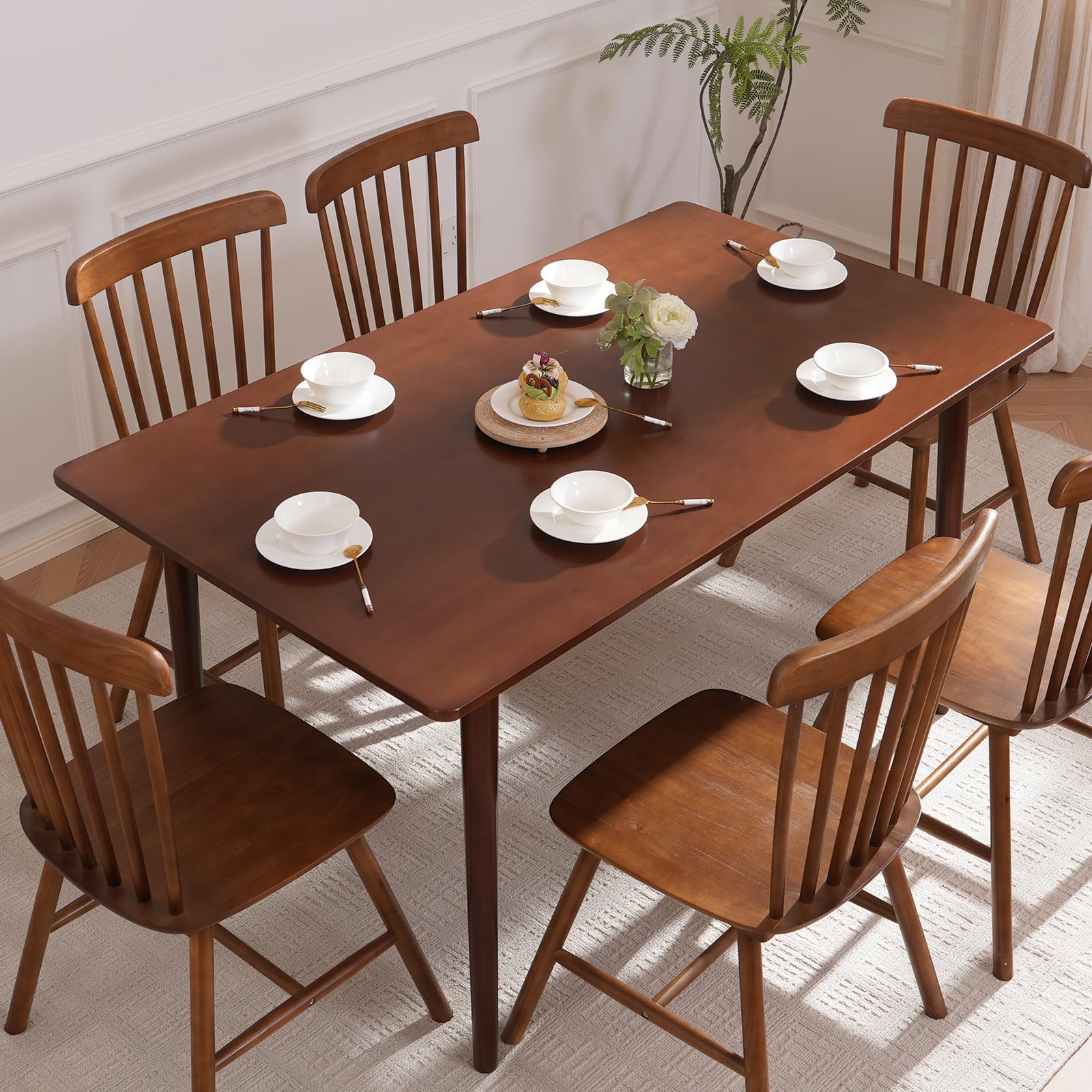 Photo 1 of ** FACTORY SEALED *** BAKEVE Bamboo Dining Table for 4-6-8 Person- 55'' Solid Wood Kitchen Table, Mid Century Modern Desk, Farmhouse Rectangular Dining Room Table for Living Room, Office, Kitchen and Study (Walnut)