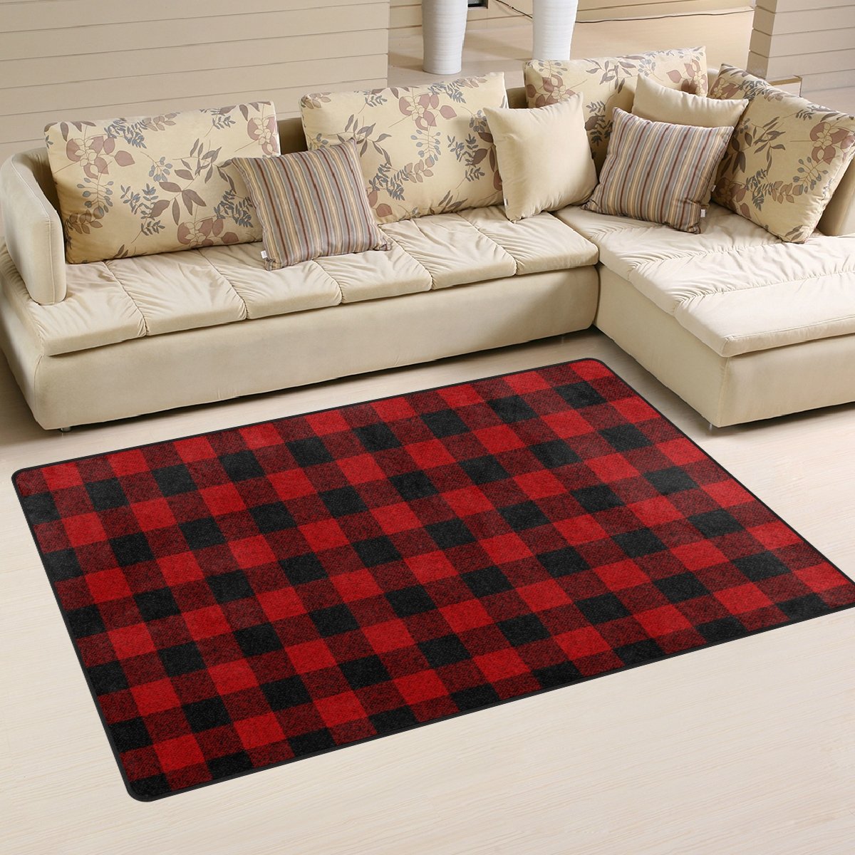 Yochoice Nonslip Area Rugs Home Decor, Vintage Retro Grunge Tartan Red