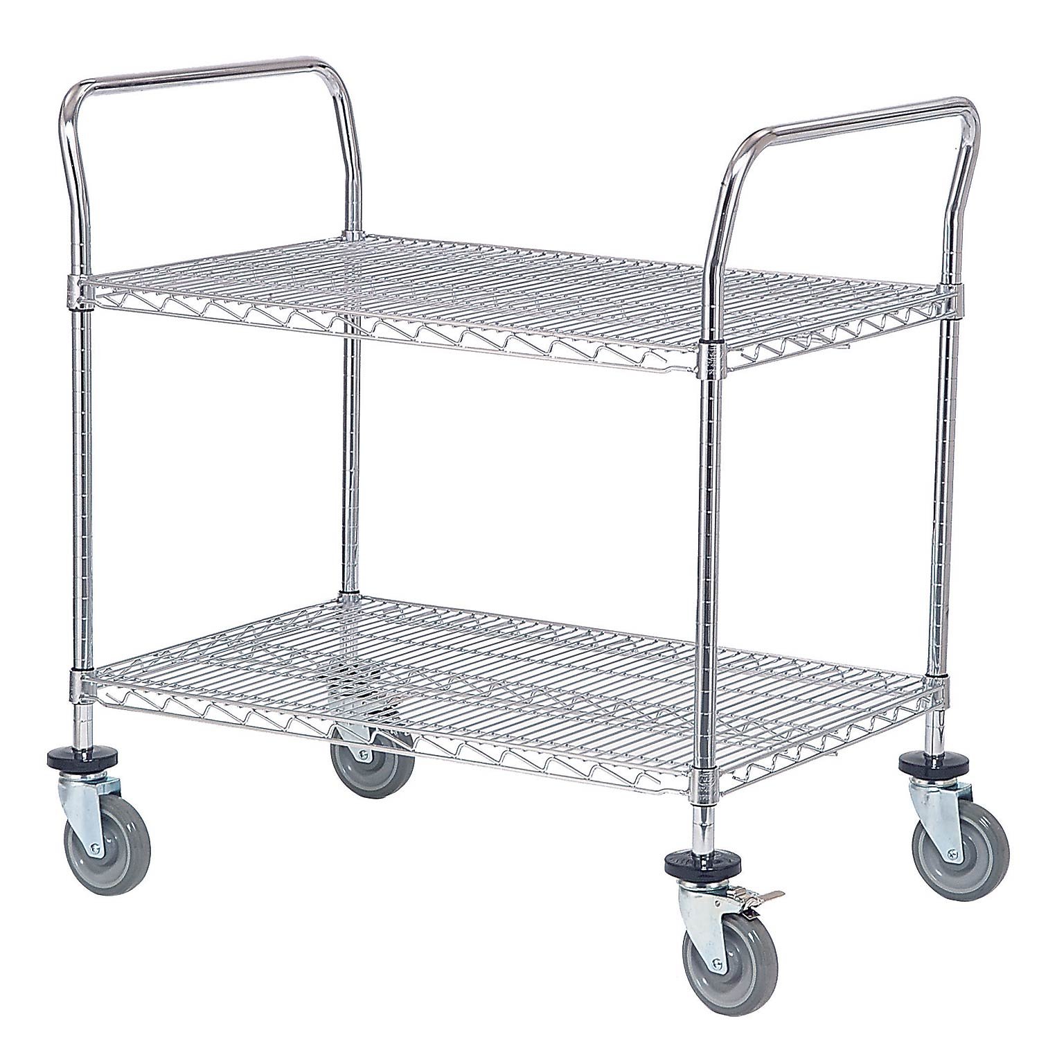 Nexel 2 Wire Shelves Utility Cart, Chrome Finish, 2 Casters W/Brakes