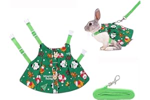 Filhome Adjustable Christmas Rabbit Harness and Leash Set, Small Animal Christmas Costume Bunny Clothes Santa Snowman Pattern Outfit for Ferret Guinea Pig Rabbit Bunny Hamster(Green/M)