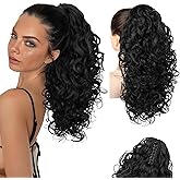 Flufymooz 100% Pure Protein Ponytail Extension, 18 Inch Curly Claw Clip Ponytail Hair Extensions Natural Soft pony tail hairpiece for women-Natural Black