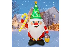 JOYEASE 6 FT Christmas Inflatable Novelty Gnome Holds Candy Cane Decorations LED Lighted Xmas Blow Up Santa Claus for Party Indoor Outdoor Garden Yard Decor