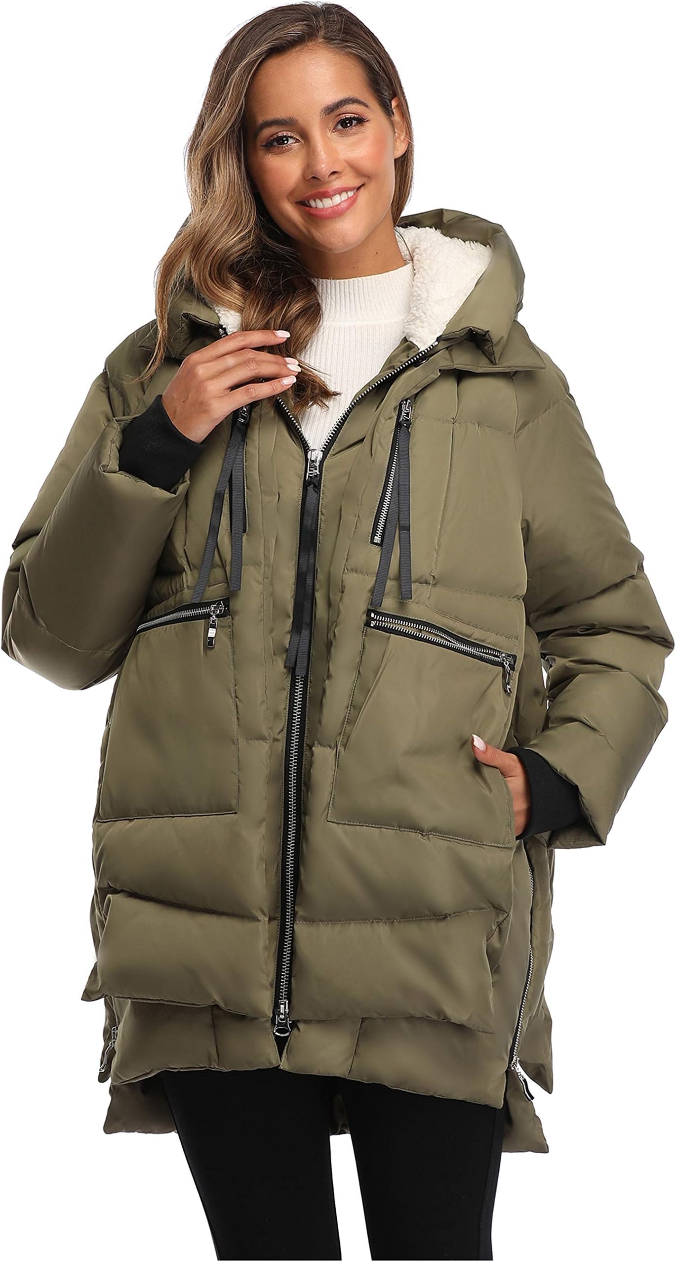 Shanghai Bund Women's Thickened Down Jacket with Hood Winter Warm Hooded Parka Coat