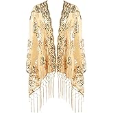 BABEYOND 1920s Shawl Wraps Sequin Fringed Evening Cape Wedding Bridal Shawl Scarf