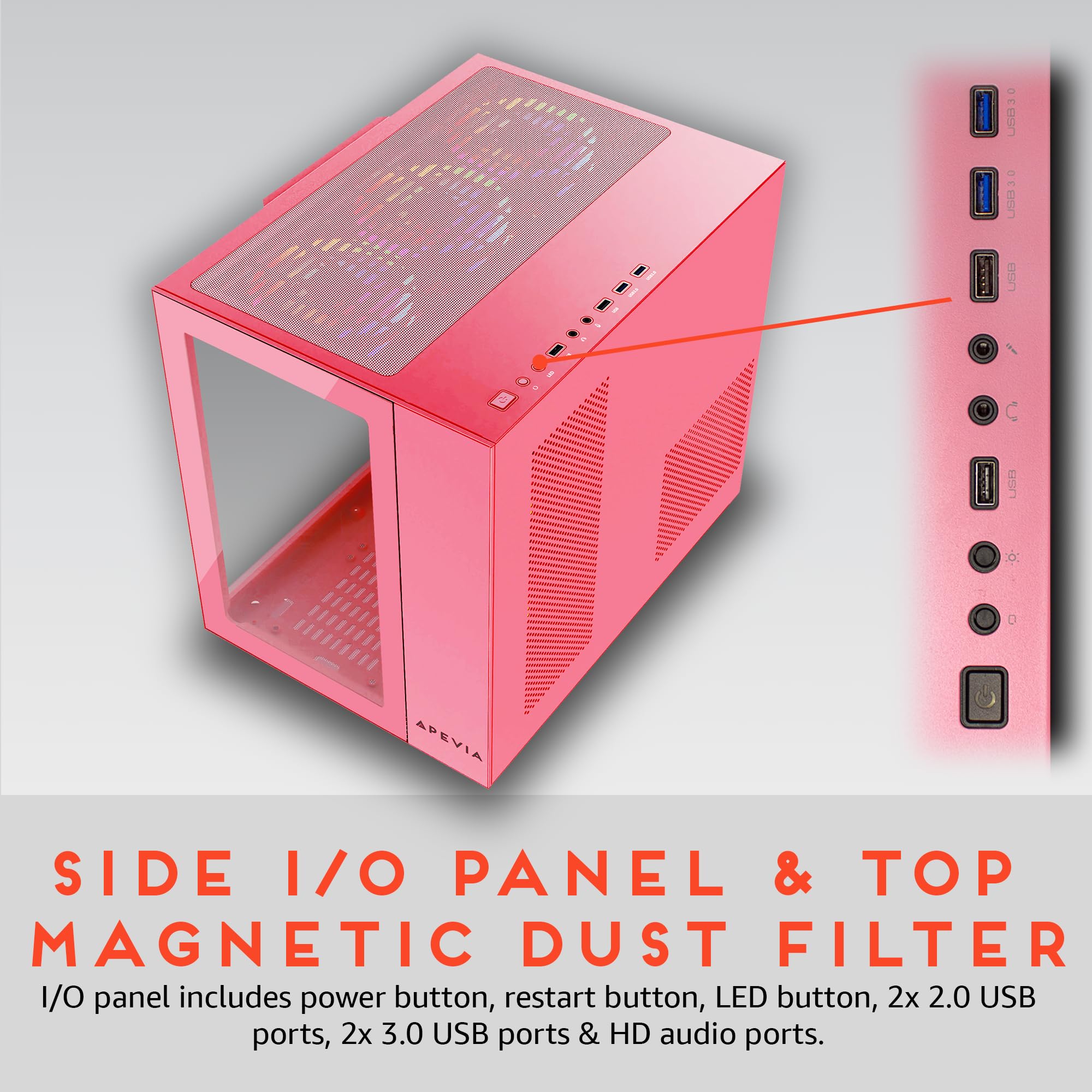 Apevia Prism-Elite-PK Prism Elite Mid Tower ATX Gaming PC Cube Case w/ 7X 120mm PWM ARGB Fans, 366 RGB Modes, Dual Tempered Glass Panels, 360mm Radiator Support, 2X USB3.0, 2X USB 2.0, Pink