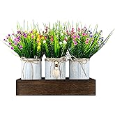 HEMYLU Gypsophila Baby's Breath Artificial Flowers in Rustic Metal Pots and Wood Tray, Table Centerpiece Decorations Fake Flowers for Home Décor