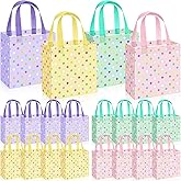 Sweetude 16 Pcs Pastel Dots Easter Gift Bag with Handles Non Woven Reusable Goodie Bags for Mother's Day Women Wedding Birthday Baby Shower Spring Party Favors