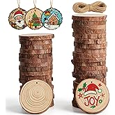 JOHOUSE 40Pcs Wood Slices, 2.9"-3.4" Unfinished Natural Wood Rounds for Crafts, Christmas Ornaments, Home Decor, Painting, Coasters, DIY Gifts, Party Wedding Decor, with Pre-drilled Hole