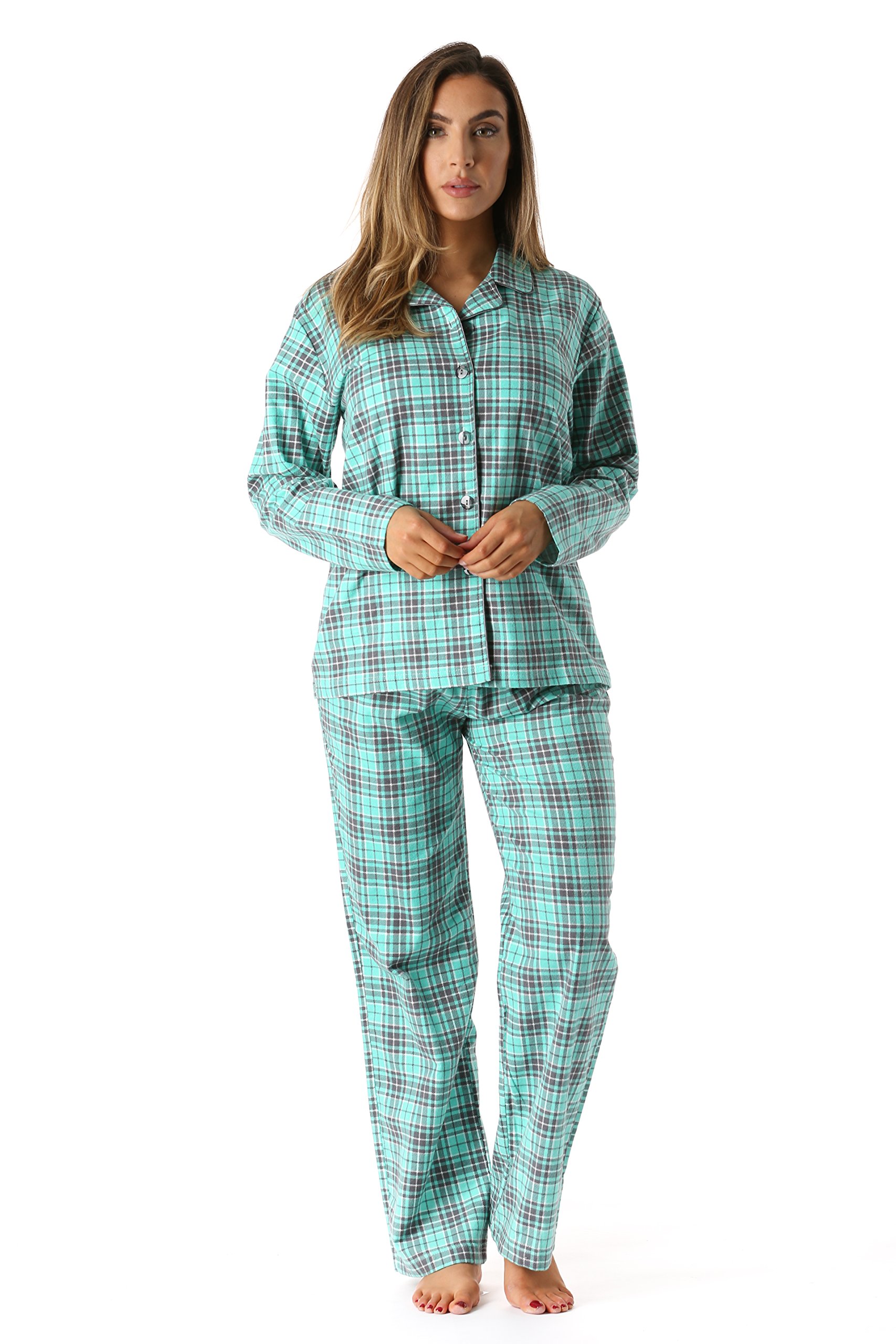 Photo 1 of #followme 6371-10230-L Printed Flannel Button Front PJ Pant Set