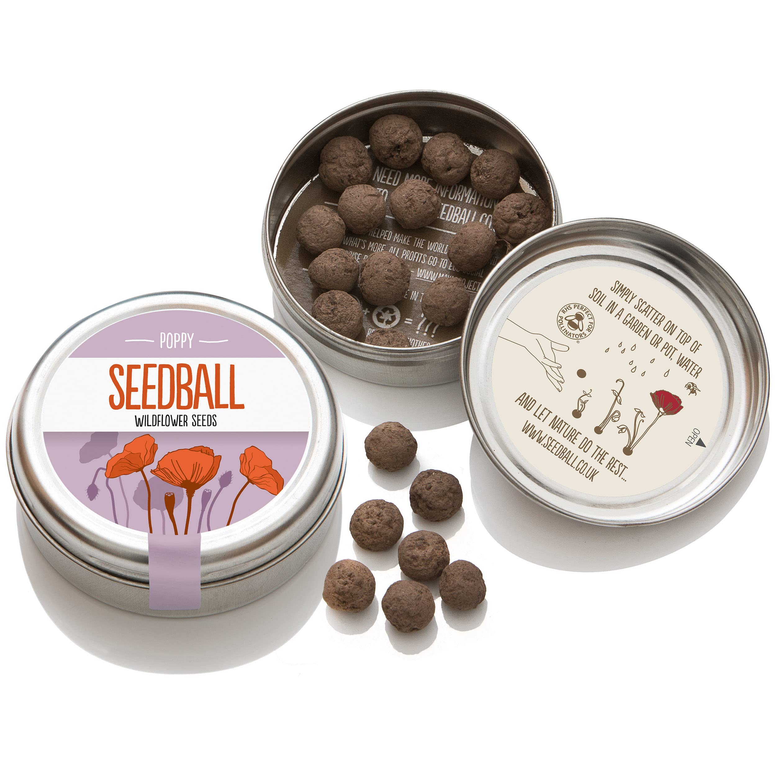 SEEDBALL Poppy Seed Bombs – 20 Seed Balls & Over 2000 Seeds Per Tin | Bee Friendly Red Poppy Flowers, British Wildflower Seeds for Bees, Butterflies & Garden Wildlife | Eco Friendly Gardening Gifts