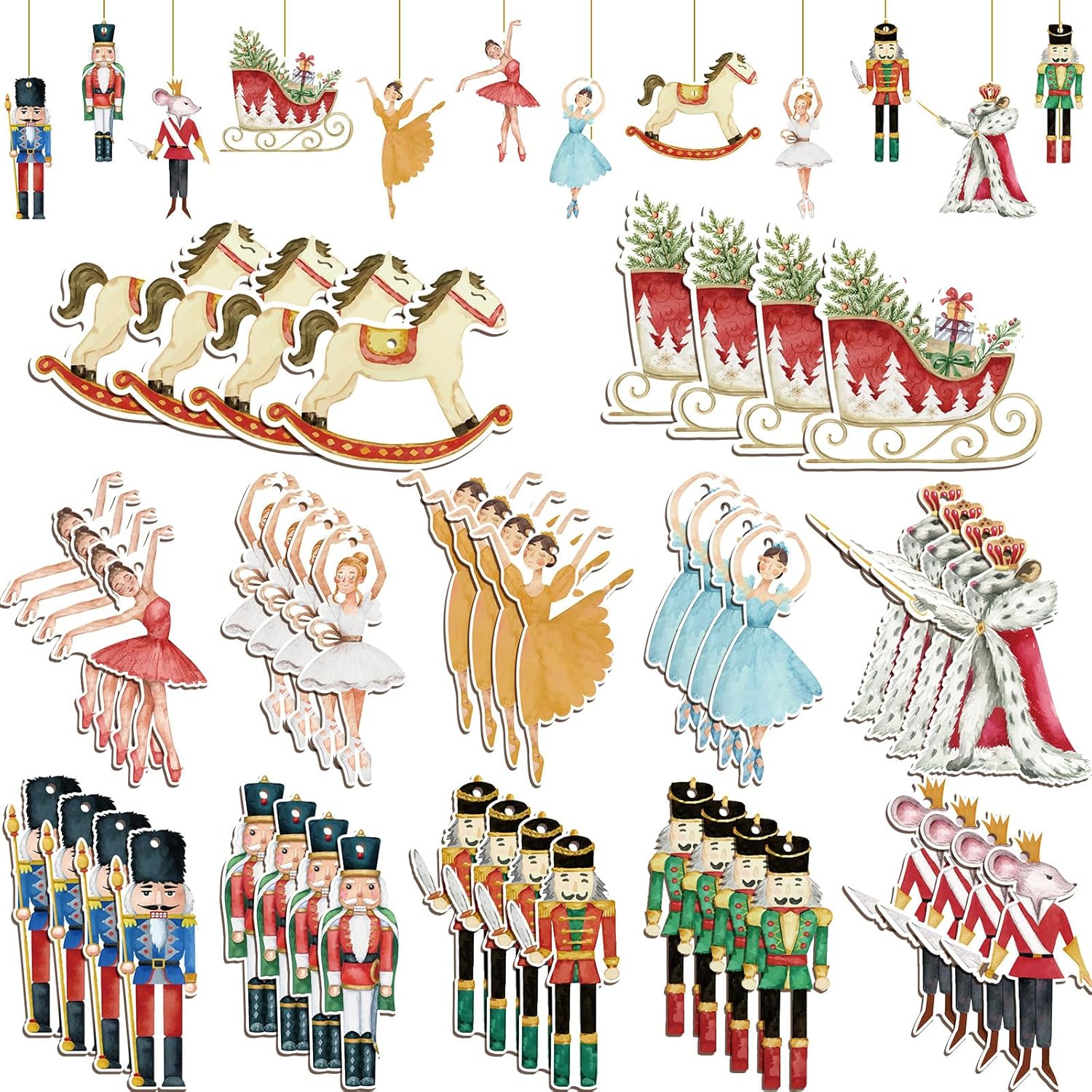 Nutcrackers - Harloon 48 Pcs Christmas Nutcracker Ornaments Wooden Walnut Ornaments for Christmas Tree Decorations Hanging Christmas Soldiers King Princess Ornaments for Home Xmas Party Supplies
