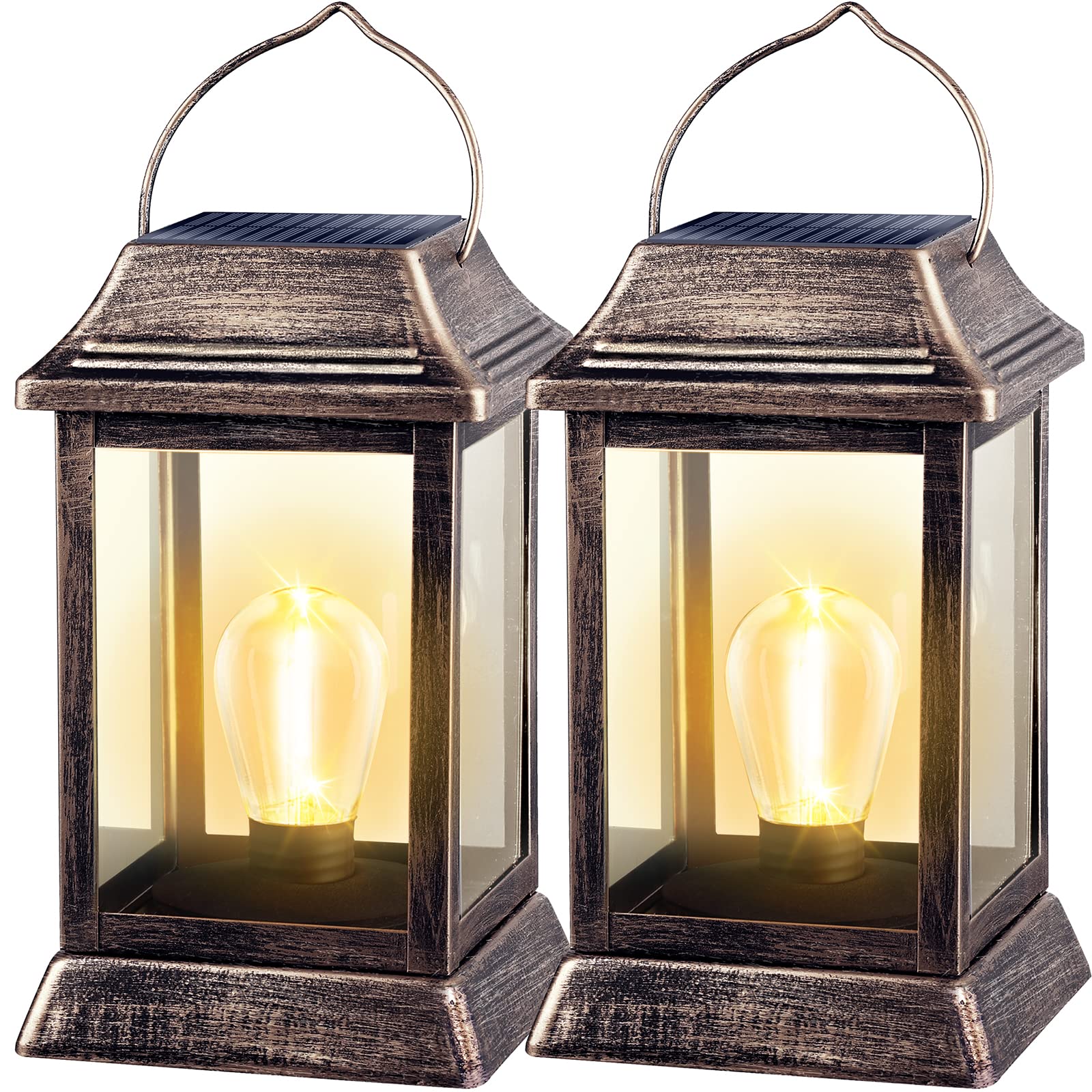 Photo 1 of UBright Metal Solar Lantern Lights Outdoor Waterproof Hanging Solar Lights for Outside Garden Lights for Patio Yard LED Bulb 2 Pack